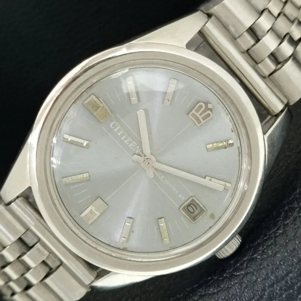 Vintage 1975 Citizen Manual Mens Silver Watch W/date & Crown accents